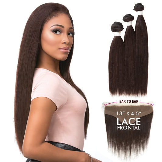 Sensationnel 100% Virgin Remi Bare & Natural Lace Frontal & Bundle Weave – Straight Natural Black