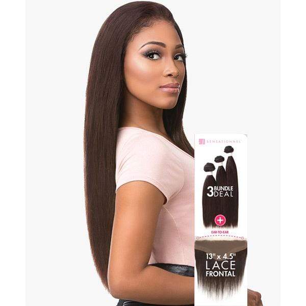 Sensationnel 100% Virgin Remi Bare & Natural Lace Frontal & Bundle Weave – Straight Natural Black